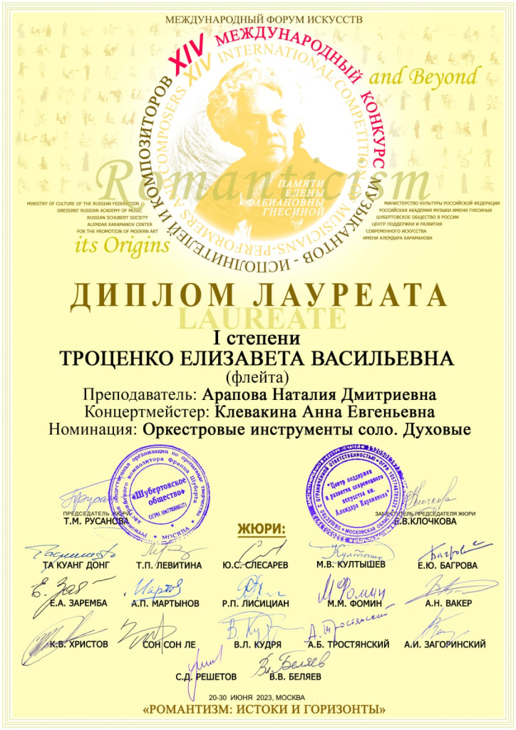 Романьтзм. Истоки и горизонты. XIV Международный конкурс. Москва, 20-30.06.23 г. Е. Троценко. Лауреат I степени.jpeg